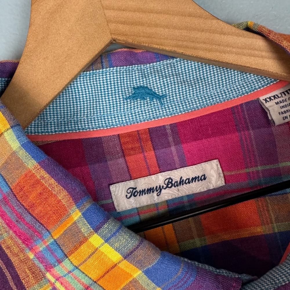 Tommy‎ Bahama Mens XXXL Colorful Plaid Linen Long Sleeve Button Up Shirt Coastal - Picture 3 of 8